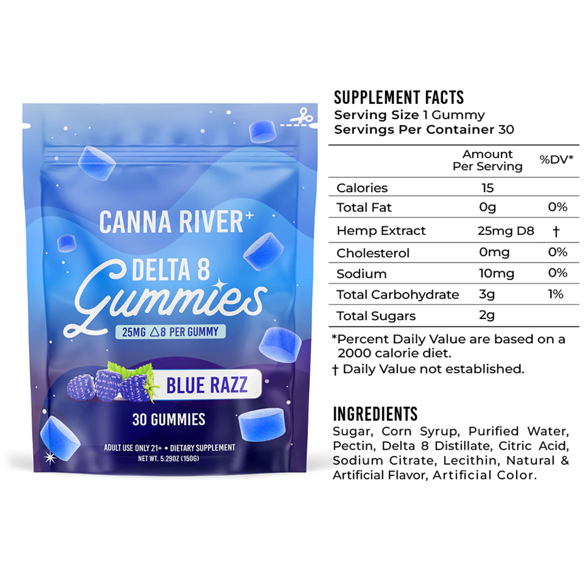 CannaRiver D8 Blue Razz Gummies (750mg THC)